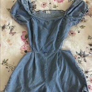 Altar’d state Blue Denim Puff Sleeve romper